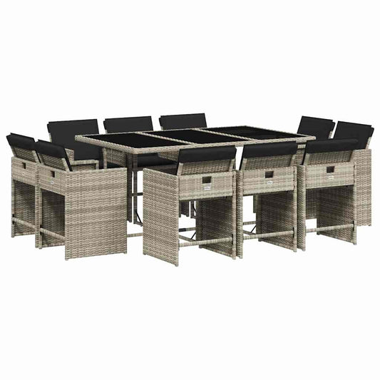 11 Piece Garden Dining Set with Cushions Light Grey Poly Rattan 11 Piece Garden Dining Set with Cushions Light Grey Poly Rattan