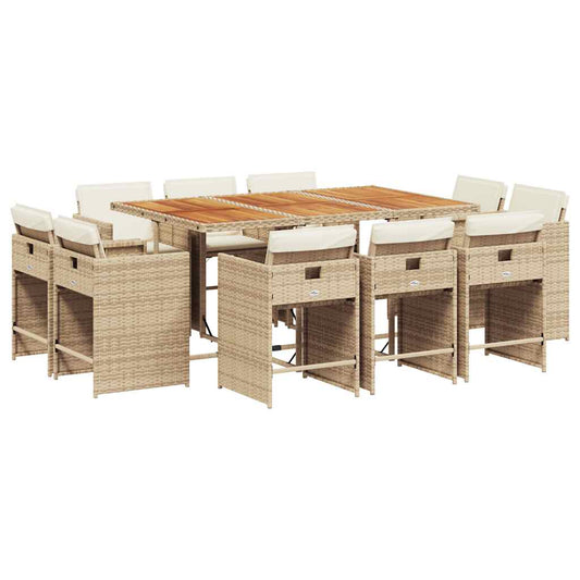 11 Piece Garden Dining Set with Cushions Beige Poly Rattan 11 Piece Garden Dining Set with Cushions Beige Poly Rattan