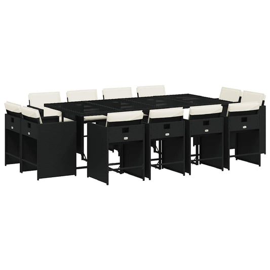 13 Piece Garden Dining Set with Cushions Black Poly Rattan 13 Piece Garden Dining Set with Cushions Black Poly Rattan