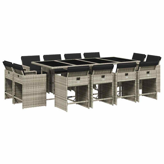13 Piece Garden Dining Set with Cushions Light Grey Poly Rattan 13 Piece Garden Dining Set with Cushions Light Grey Poly Rattan