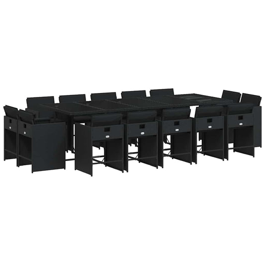 15 Piece Garden Dining Set with Cushions Black Poly Rattan 15 Piece Garden Dining Set with Cushions Black Poly Rattan