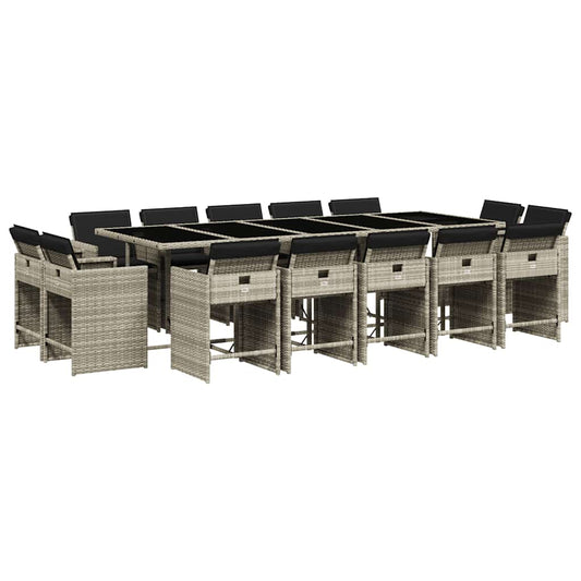 15 Piece Garden Dining Set with Cushions Light Grey Poly Rattan 15 Piece Garden Dining Set with Cushions Light Grey Poly Rattan