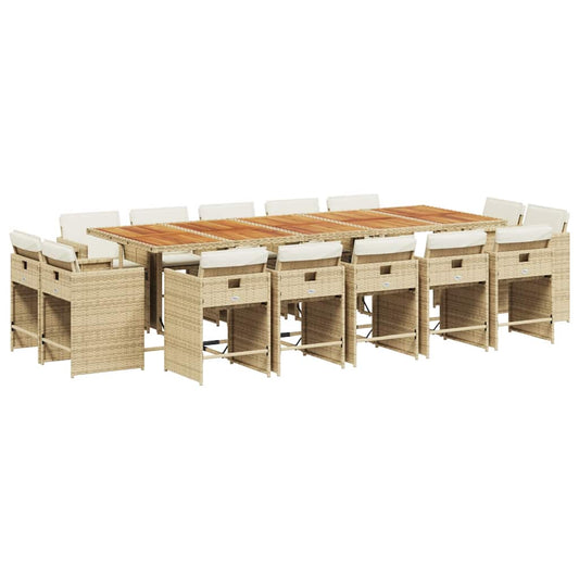 15 Piece Garden Dining Set with Cushions Beige Poly Rattan 15 Piece Garden Dining Set with Cushions Beige Poly Rattan