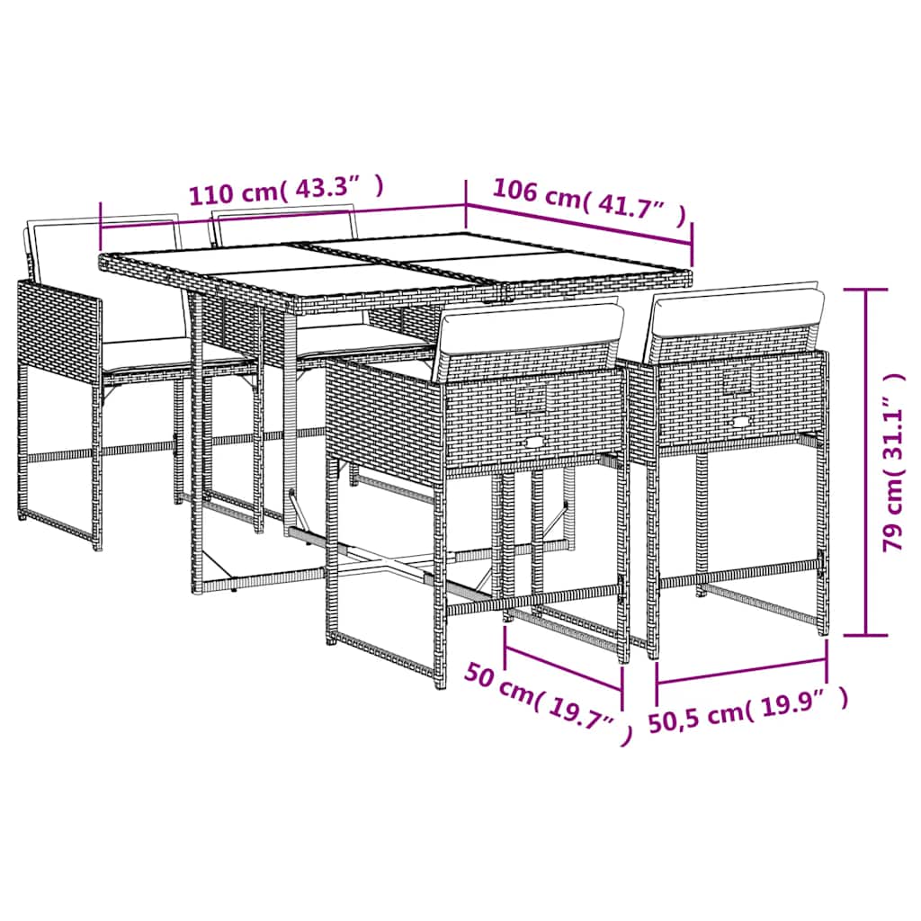 Garden Dining Set | Black | PE rattan | 4-seater | Foldable