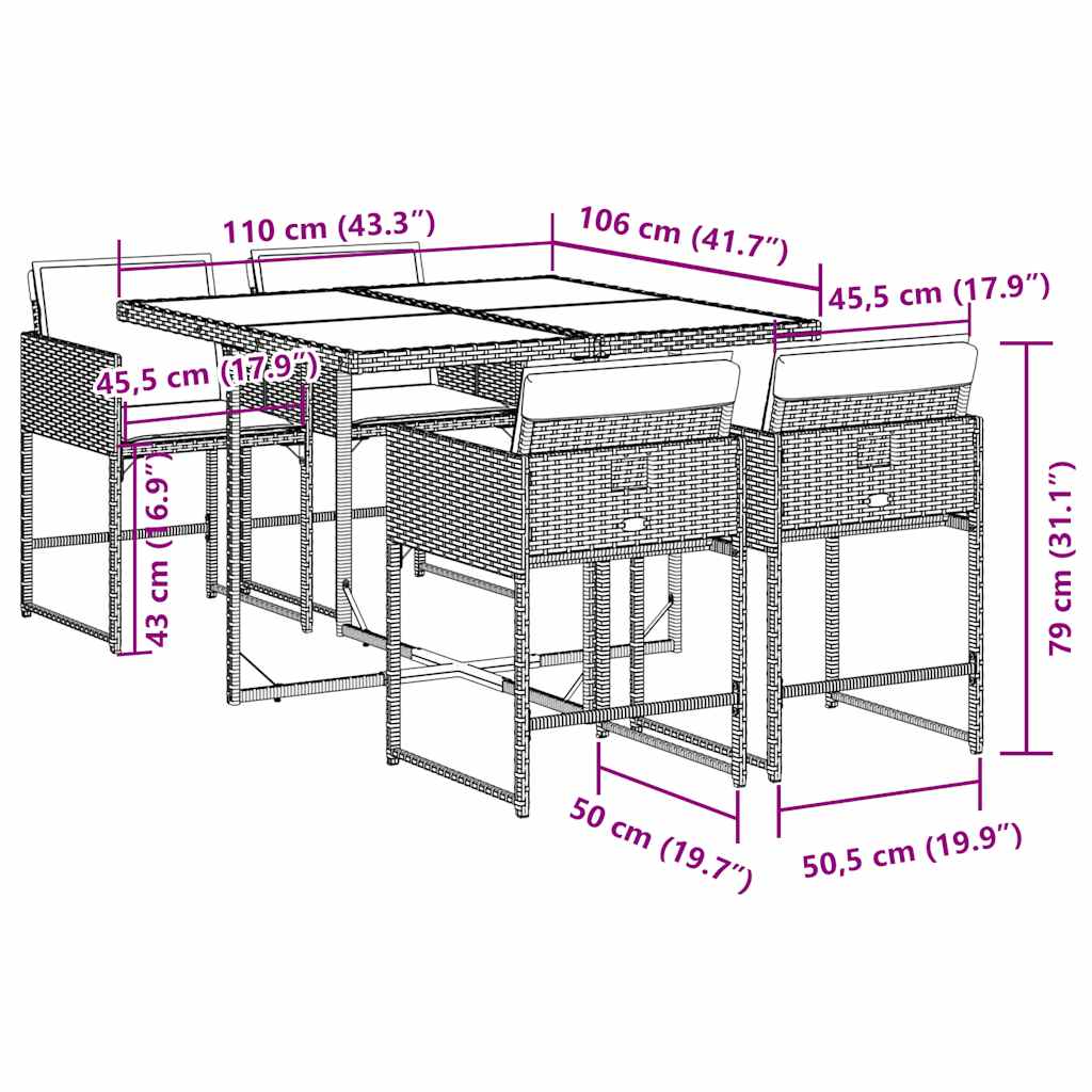 Garden Dining Set | Grey | PE rattan | Compact | Removable Covers