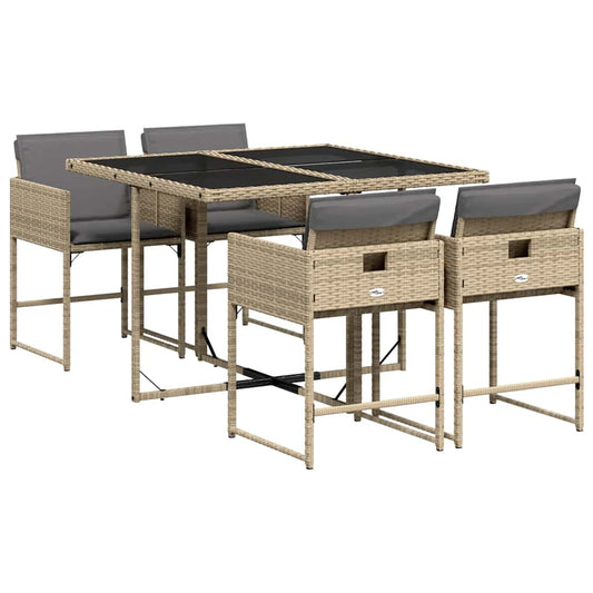 5 Piece Garden Dining Set with Cushions Mix Beige Poly Rattan 5 Piece Garden Dining Set with Cushions Mix Beige Poly Rattan