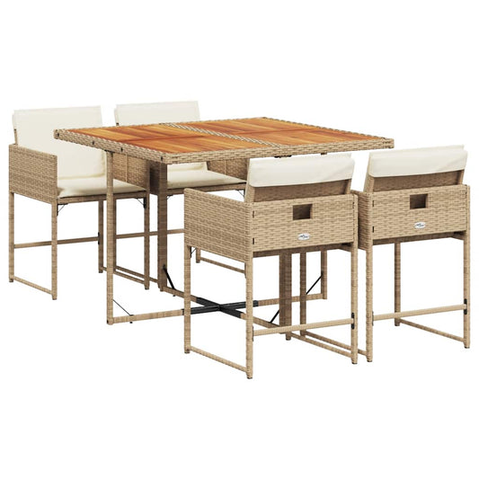 5 Piece Garden Dining Set with Cushions Beige Poly Rattan 5 Piece Garden Dining Set with Cushions Beige Poly Rattan