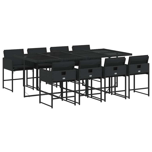 9 Piece Garden Dining Set with Cushions Black Poly Rattan 9 Piece Garden Dining Set with Cushions Black Poly Rattan