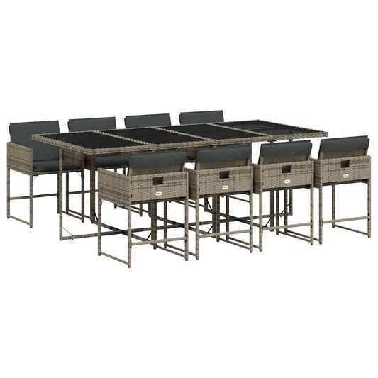 Garden Dining Set | Grey | Poly Rattan | 8-seater | Foldable Garden Dining Set | Grey | Poly Rattan | 8-seater | Foldable
