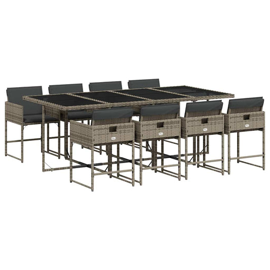 9 Piece Garden Dining Set with Cushions Grey Poly Rattan 9 Piece Garden Dining Set with Cushions Grey Poly Rattan