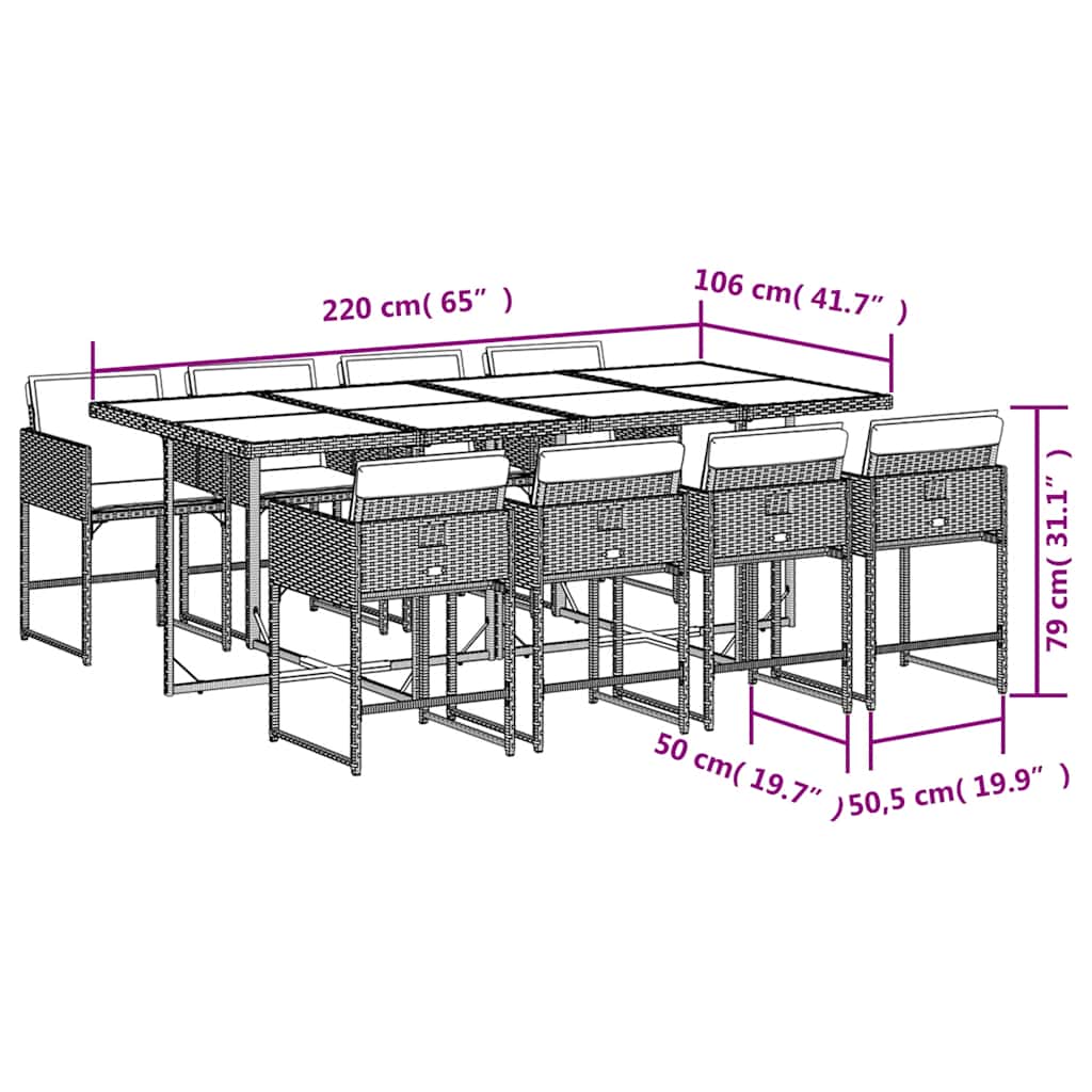 9 Piece Garden Dining Set with Cushions Brown Poly Rattan