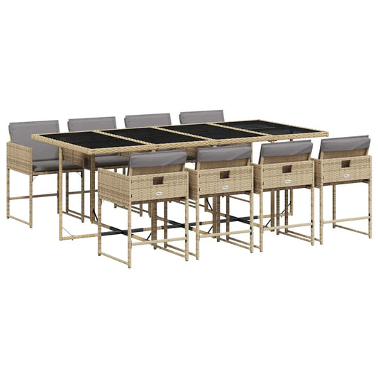 9 Piece Garden Dining Set with Cushions Mix Beige Poly Rattan 9 Piece Garden Dining Set with Cushions Mix Beige Poly Rattan