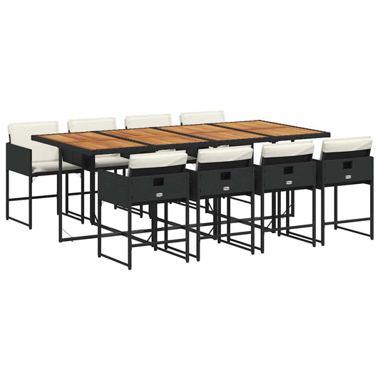 9 Piece Garden Dining Set with Cushions Black Poly Rattan 9 Piece Garden Dining Set with Cushions Black Poly Rattan