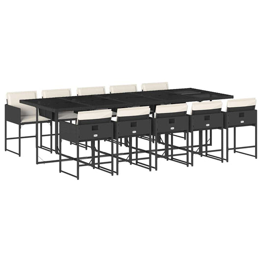 11 Piece Garden Dining Set with Cushions Black Poly Rattan 11 Piece Garden Dining Set with Cushions Black Poly Rattan
