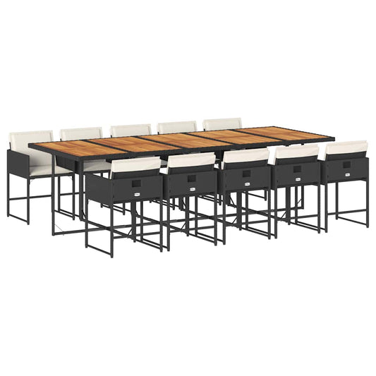 11 Piece Garden Dining Set with Cushions Black Poly Rattan 11 Piece Garden Dining Set with Cushions Black Poly Rattan