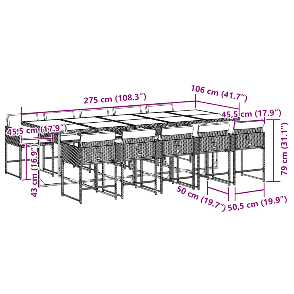 11 Piece Garden Dining Set with Cushions Black Poly Rattan