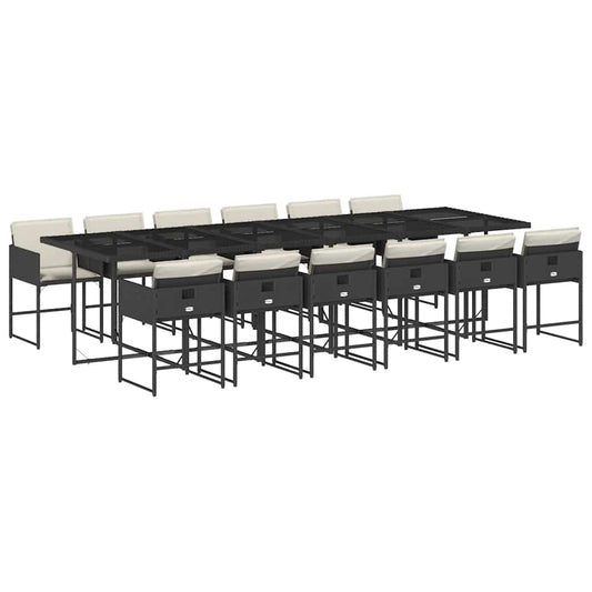 13 Piece Garden Dining Set with Cushions Black Poly Rattan 13 Piece Garden Dining Set with Cushions Black Poly Rattan