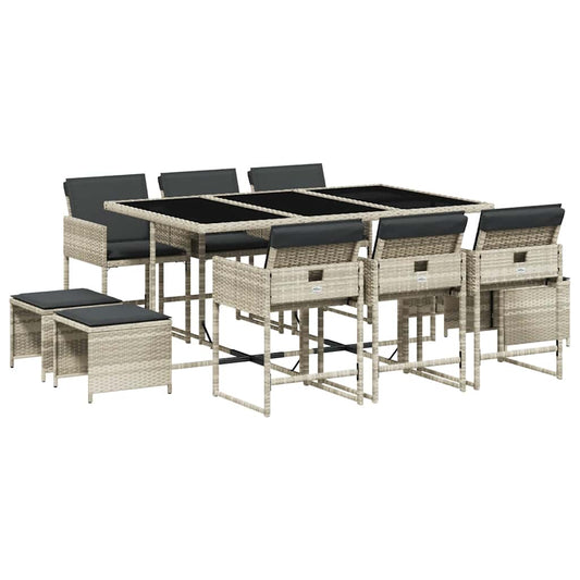 11 Piece Garden Dining Set with Cushions Light Grey Poly Rattan 11 Piece Garden Dining Set with Cushions Light Grey Poly Rattan