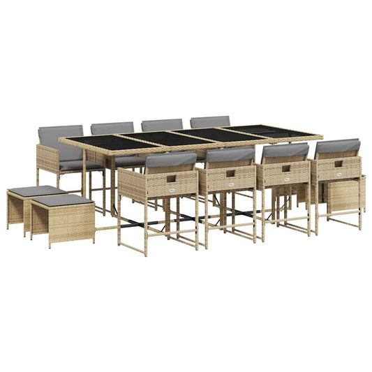 13 Piece Garden Dining Set with Cushions Mix Beige Poly Rattan 13 Piece Garden Dining Set with Cushions Mix Beige Poly Rattan
