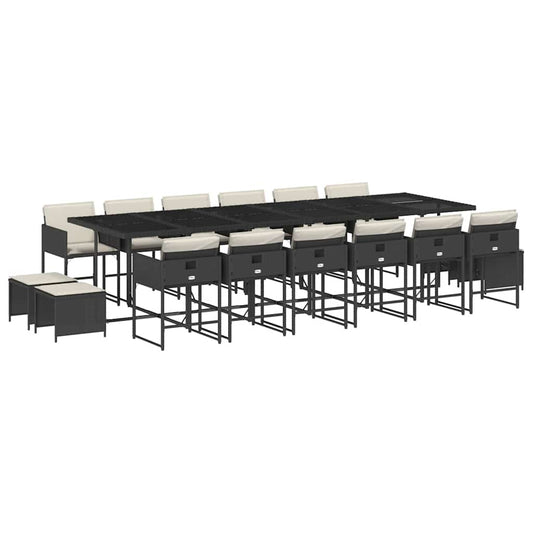 17 Piece Garden Dining Set with Cushions Black Poly Rattan 17 Piece Garden Dining Set with Cushions Black Poly Rattan
