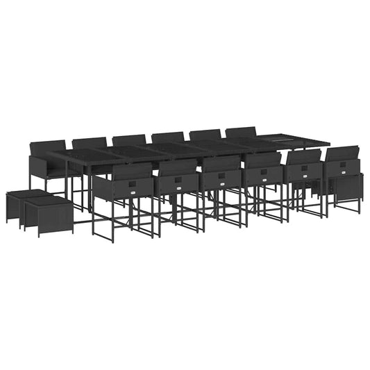 17 Piece Garden Dining Set with Cushions Black Poly Rattan 17 Piece Garden Dining Set with Cushions Black Poly Rattan