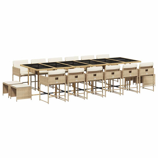 17 Piece Garden Dining Set with Cushions Beige Poly Rattan 17 Piece Garden Dining Set with Cushions Beige Poly Rattan