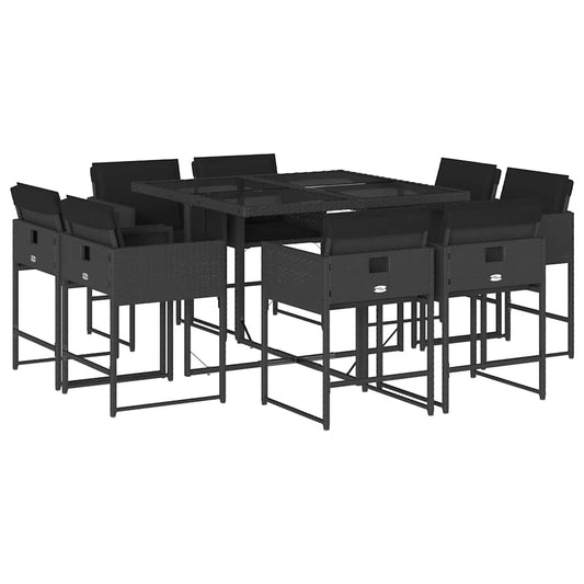 9 Piece Garden Dining Set with Cushions Black Poly Rattan 9 Piece Garden Dining Set with Cushions Black Poly Rattan