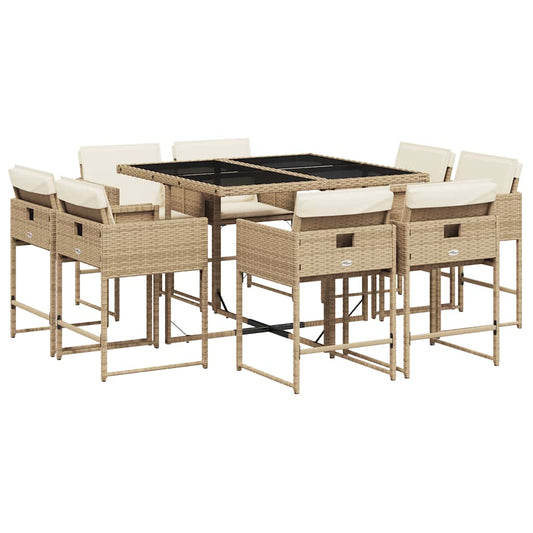 9 Piece Garden Dining Set with Cushions Beige Poly Rattan 9 Piece Garden Dining Set with Cushions Beige Poly Rattan
