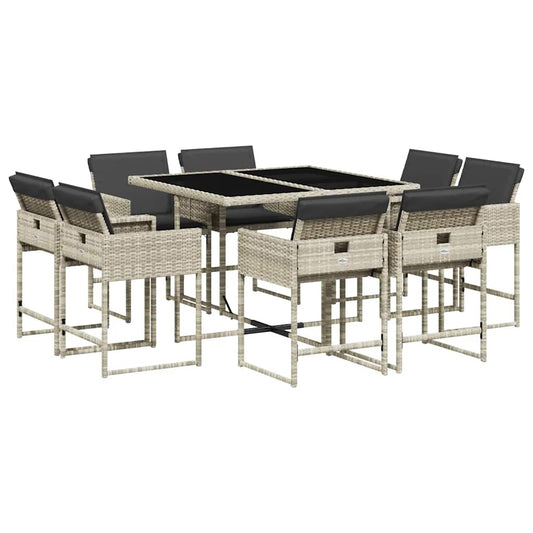 9 Piece Garden Dining Set with Cushions Light Grey Poly Rattan 9 Piece Garden Dining Set with Cushions Light Grey Poly Rattan