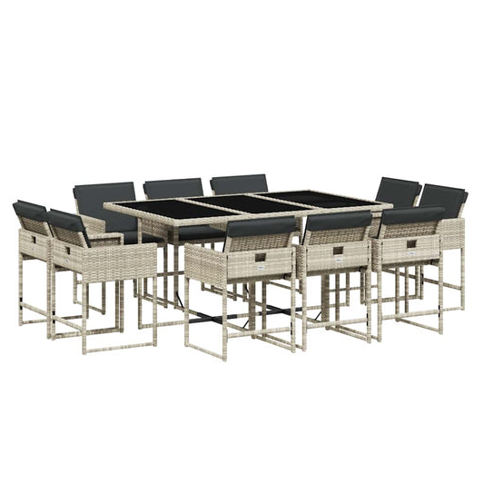 11 Piece Garden Dining Set with Cushions Light Grey Poly Rattan 11 Piece Garden Dining Set with Cushions Light Grey Poly Rattan