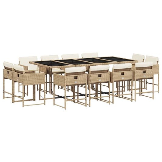 13 Piece Garden Dining Set with Cushions Beige Poly Rattan 13 Piece Garden Dining Set with Cushions Beige Poly Rattan