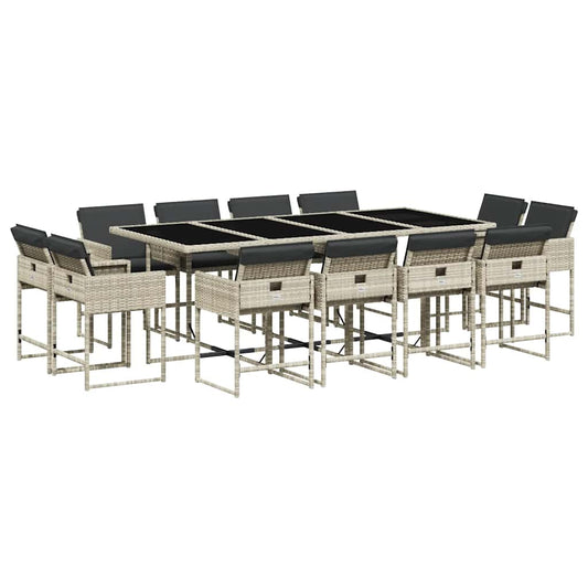 13 Piece Garden Dining Set with Cushions Light Grey Poly Rattan 13 Piece Garden Dining Set with Cushions Light Grey Poly Rattan