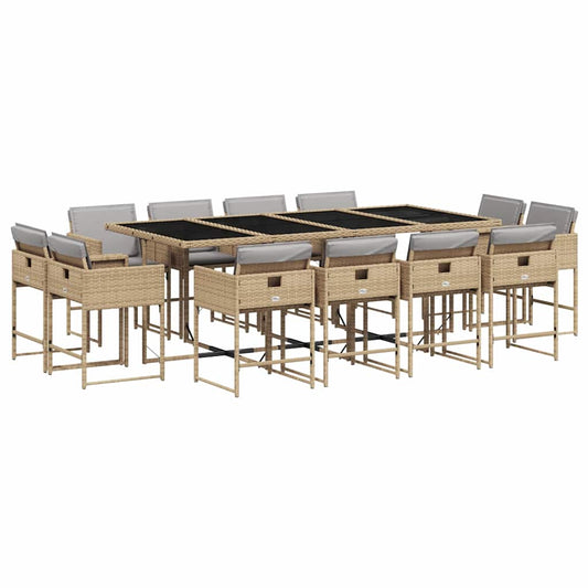 13 Piece Garden Dining Set with Cushions Mix Beige Poly Rattan 13 Piece Garden Dining Set with Cushions Mix Beige Poly Rattan