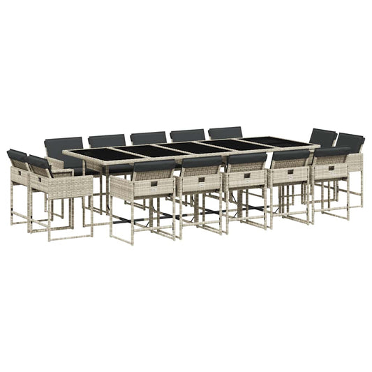 15 Piece Garden Dining Set with Cushions Light Grey Poly Rattan 15 Piece Garden Dining Set with Cushions Light Grey Poly Rattan