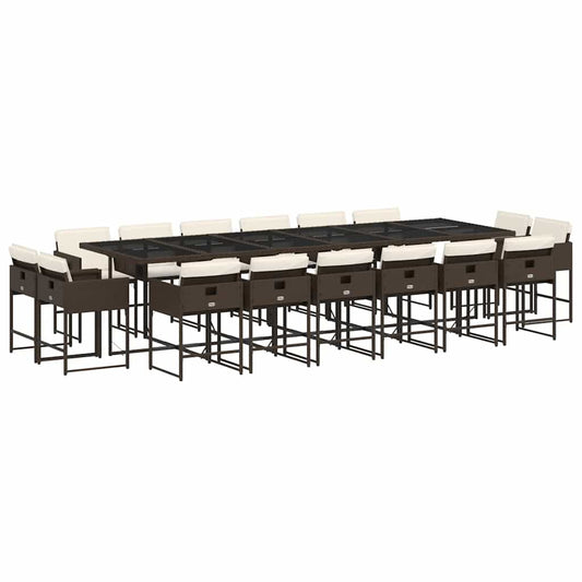 17 Piece Garden Dining Set with Cushions Brown Poly Rattan 17 Piece Garden Dining Set with Cushions Brown Poly Rattan