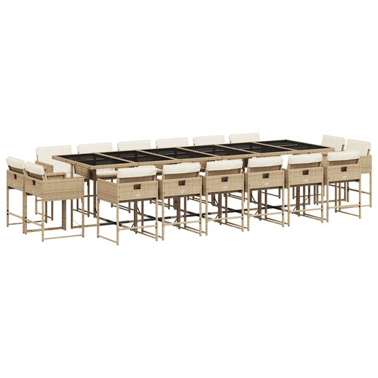 17 Piece Garden Dining Set with Cushions Beige Poly Rattan 17 Piece Garden Dining Set with Cushions Beige Poly Rattan