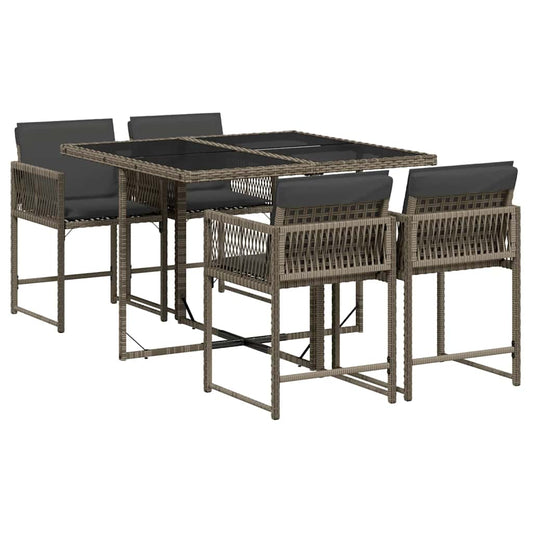5 Piece Garden Dining Set with Cushions Grey Poly Rattan 5 Piece Garden Dining Set with Cushions Grey Poly Rattan