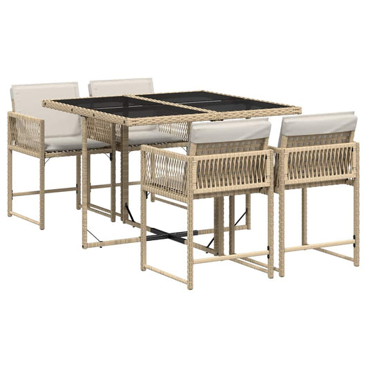 5 Piece Garden Dining Set with Cushions Beige Poly Rattan 5 Piece Garden Dining Set with Cushions Beige Poly Rattan