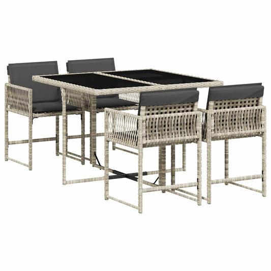 5 Piece Garden Dining Set with Cushions Light Grey Poly Rattan 5 Piece Garden Dining Set with Cushions Light Grey Poly Rattan