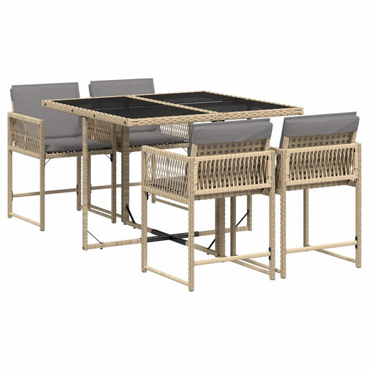 5 Piece Garden Dining Set with Cushions Mix Beige Poly Rattan 5 Piece Garden Dining Set with Cushions Mix Beige Poly Rattan