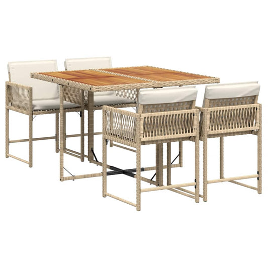 5 Piece Garden Dining Set with Cushions Beige Poly Rattan 5 Piece Garden Dining Set with Cushions Beige Poly Rattan