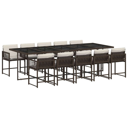11 Piece Garden Dining Set with Cushions Brown Poly Rattan 11 Piece Garden Dining Set with Cushions Brown Poly Rattan