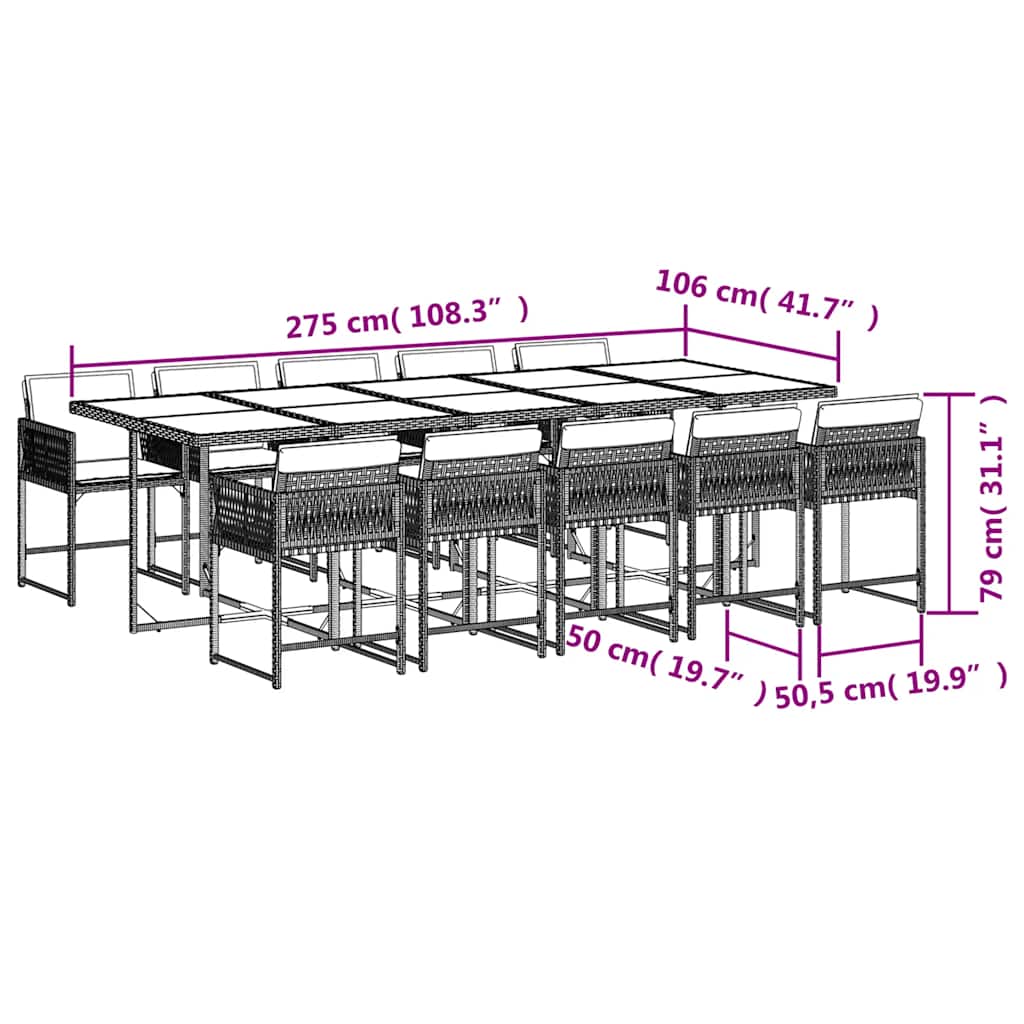 11 Piece Garden Dining Set with Cushions Mix Beige Poly Rattan