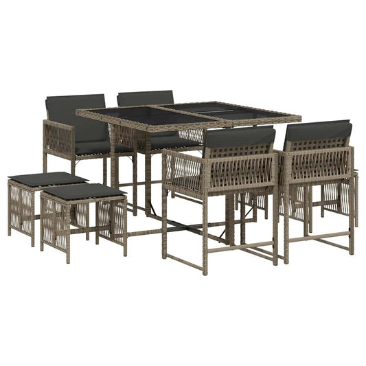 9 Piece Garden Dining Set with Cushions Grey Poly Rattan 9 Piece Garden Dining Set with Cushions Grey Poly Rattan