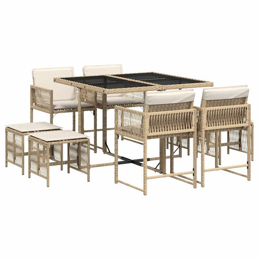 9 Piece Garden Dining Set with Cushions Beige Poly Rattan 9 Piece Garden Dining Set with Cushions Beige Poly Rattan