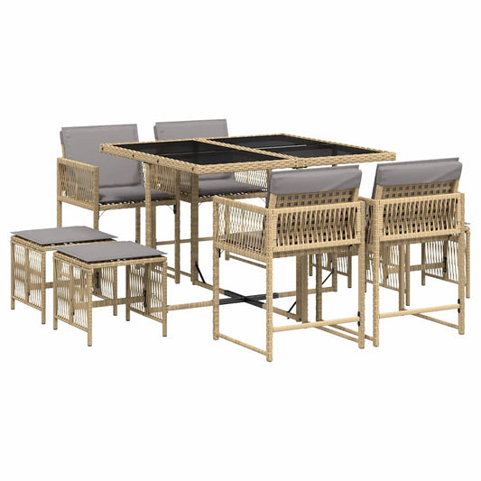 9 Piece Garden Dining Set with Cushions Mix Beige Poly Rattan 9 Piece Garden Dining Set with Cushions Mix Beige Poly Rattan