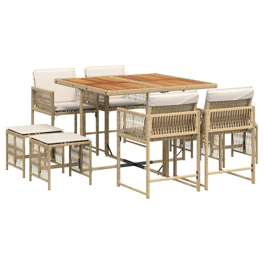 9 Piece Garden Dining Set with Cushions Beige Poly Rattan 9 Piece Garden Dining Set with Cushions Beige Poly Rattan