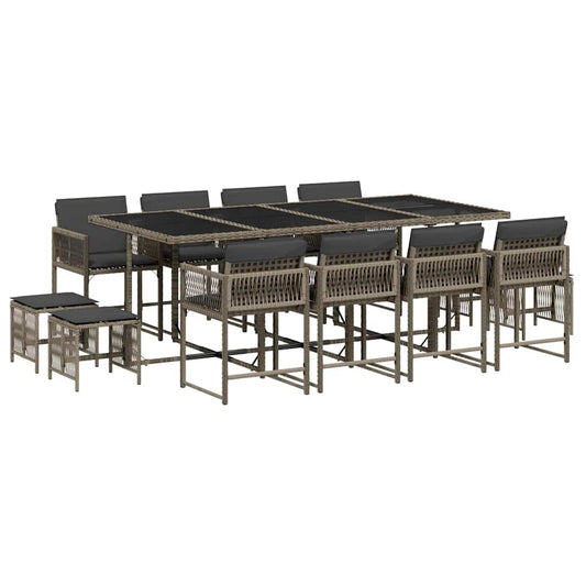 13 Piece Garden Dining Set with Cushions Grey Poly Rattan 13 Piece Garden Dining Set with Cushions Grey Poly Rattan