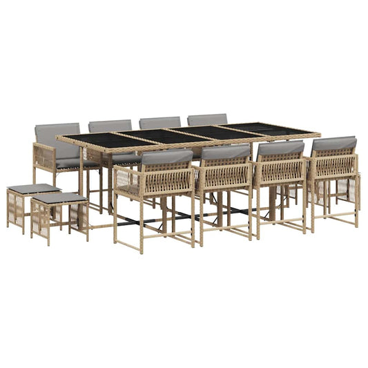 13 Piece Garden Dining Set with Cushions Mix Beige Poly Rattan 13 Piece Garden Dining Set with Cushions Mix Beige Poly Rattan