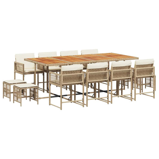 13 Piece Garden Dining Set with Cushions Beige Poly Rattan 13 Piece Garden Dining Set with Cushions Beige Poly Rattan
